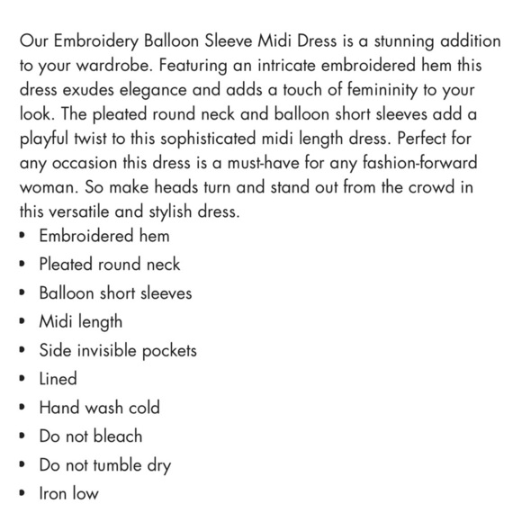 ⭐️NWT English Factory Embroidered Puffed Sleeve Midi Dress⭐️ - Picture 7 of 7